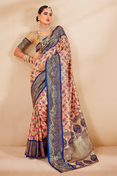 South Indian Blue & Cream Contrast Pure Dharmavaram Silk Designer Saree